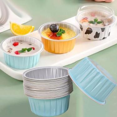 Imagem de 10 pçs/conjunto de copos descartáveis de forma redonda para cozinha com tampas, ovo de bolo, ferramentas de churrasco reutilizáveis, 130 ml (azul sem tampa)