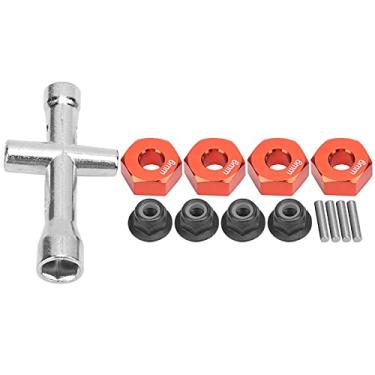 Imagem de Adaptador de cubo sextavado de roda SIWOTED de 12 mm com 6 mm de espessura M4 Conjunto de porcas de travamento de flange cruzada chave para carro RC 1/10 (Vermelha)