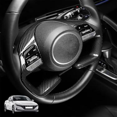 Imagem de Capa para volante de carro compatível com Hyundai Elantra N/N Line 2021–2025 acessórios (padrão de fibra de carbono)