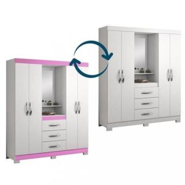 Imagem de Guarda Roupa Nt5015 Flex Branco e Rosa Da Notável 187x161x43 cm