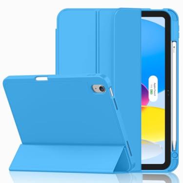 Imagem de iMieet Capa para iPad (A16)/iPad 10ª geração [11 polegadas 2025/10,9 polegadas 2022], capa inteligente com suporte de três dobras com suporte para lápis e parte traseira de TPU macio, suporta Touch ID