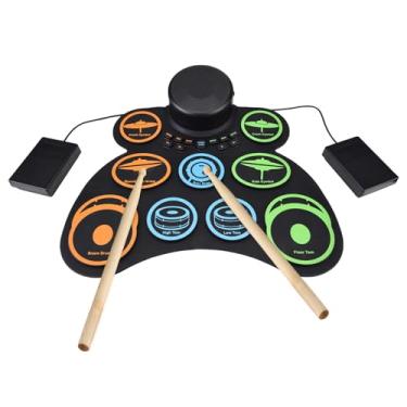 Imagem de RiToEasysports Conjunto de Bateria Elétrica Com Alto-falante Embutido Tambor Portátil de Enrolar, Máquina de 9 Pads Com Suporte para Entrada de Fone de Ouvido MIDI Pedal de Silicone para Iniciantes