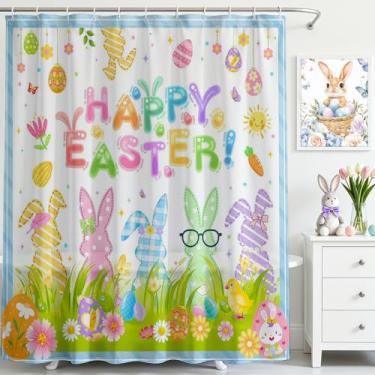 Imagem de Mocsicka Cortina de chuveiro Happy Easter Cute Bunny Peeps Easter Rabbit Cortina de chuveiro de primavera cortina de chuveiro decoração de banheira com 12 ganchos 182 x 182 centímetros