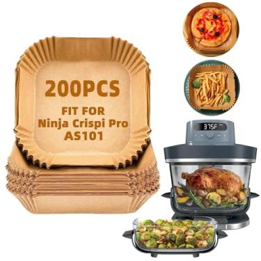 Imagem de 200 peças de forros de fritadeira a ar descartáveis para fritadeira Ninja Crispi FN101GY/ST/SG, papel pergaminho LYHOLKEER para sistema de cozimento portátil de vidro, acessórios Ninja Crispi