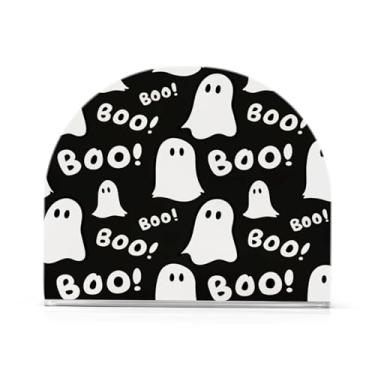 Imagem de Qilmy Porta-guardanapos de acrílico Halloween Boo, suporte de guardanapo de coquetel de plástico transparente para mesas de restaurante de cozinha, 1 peça