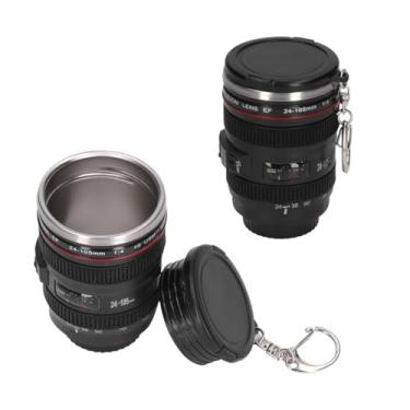 Imagem de 2 peças de lente de câmera caneca de café, 100 ml EF 24-105 mm F 4.0L USM caneca de lente de câmera simulação aço inoxidável copo de café de viagem com tampa