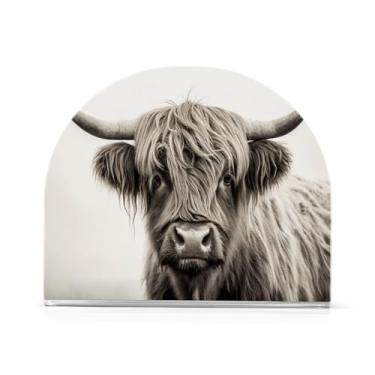 Imagem de Qilmy Porta-guardanapos de acrílico Highland Cow, suporte de lenços de mesa independente, dispensador de papel de coquetel para cozinha, jantar, restaurante, bar, decoração, 1 pacote