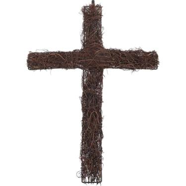 Imagem de DOITOOL Guirlanda de videira em forma de cruz – Moldura rústica de guirlanda de vime de páscoa DIY para Natal, jardim de Páscoa, igreja, casamento, igreja, artesanato faça você mesmo, artigos de festa