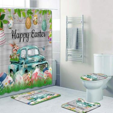 Imagem de DDS-DUDES Cortina de chuveiro de Páscoa para banheiro Coelho e Ovos Cortina de Chuveiro Aquarela, Conjunto de Cortinas de Banheiras Coloridas de Primavera com Ganchos Tecido Lavável 180 cm x 180 cm