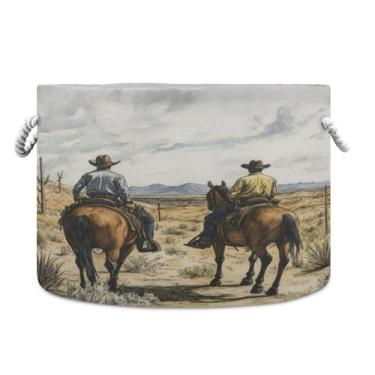 Imagem de JUZIHAI Cesta de armazenamento dobrável Western Cowboy cesto de roupa suja para bebês com alças de corda de algodão, caixa de brinquedos dobrável, organizador de armário para quarto, berçário, casa