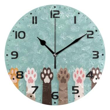 Imagem de JUZIHAI Relógio de parede fofo com patas de gato, silencioso, sem tique-taque, redondo, operado por bateria, fácil de ler, relógio decorativo de parede para casa, cozinha, sala de estar, quarto