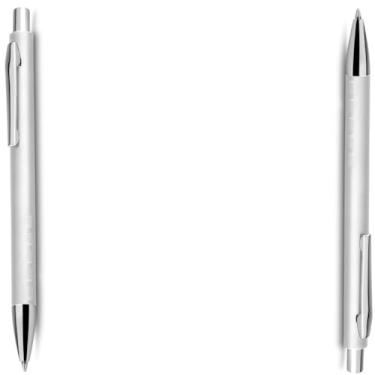 Imagem de Caneta Esferográfica Retrátil em Metal, Escrita Azul, com Ponta Touch, Detalhe em Dourado Rosé, Refil Tipo Parker design moderno (Kit 2 Prata;)