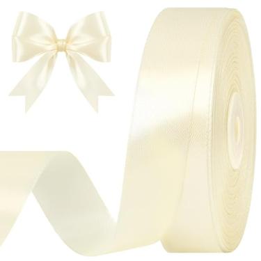 Imagem de CLUEWR Fita de cetim marfim de 2,5 cm, rolo de fita de tecido sólido para buquês de flores, embrulho de presente, casamento, artesanato artesanal