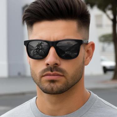 Imagem de Óculos Masculino Quadrado Preto Polarizado Vintage Square Black Com Pr
