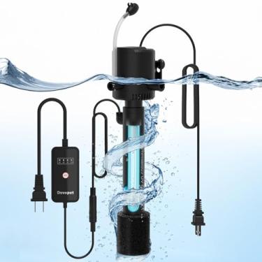 Imagem de Devopet Filtro U-V de aquário para água verde, máquina de limpeza verde de tanque de peixes com aeração e saída de água dupla, bomba de água submersível e luz U-V com temporizador, para tanque de 10
