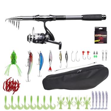 Imagem de Combo de Vara e Molinete Pesca Telescópico Carbono Portátil com Acessórios Isca Spinning Linha Trançada para Viagens Água Salgada Doce
