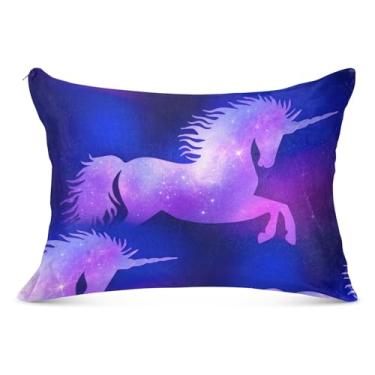 Imagem de Fronha decorativa grande de poliéster com desenho de unicórnio roxo rosa grande tamanho padrão fronhas tamanho padrão linda capa de travesseiro grande, tamanho do corpo, 53 cm x 137 cm