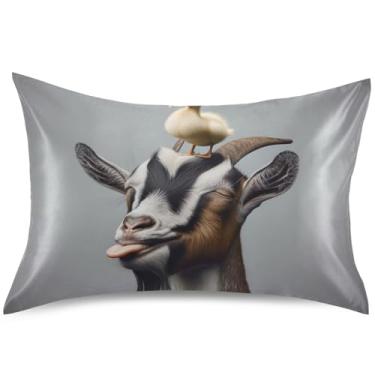 Imagem de Capas de almofada engraçadas de cetim de pato de cabra para resfriamento de cabelo, capa de travesseiro padrão King Queen, tamanho padrão, 66 cm x 50 cm