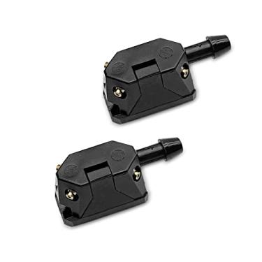 Imagem de 2 peças universal para lavador de para-brisa, bocais montados no braço, 4 vias, bocais de arruela de para-brisa dianteiro, jatos montados no braço, bocais de arruela, bocais de lavadora, limpador de para-brisa, jato de pulverização, limpador de carro universal