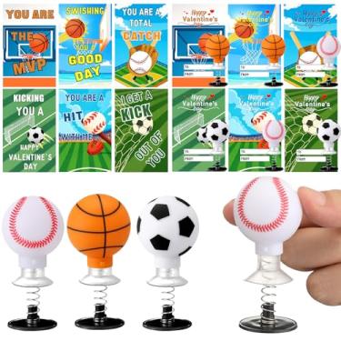 Imagem de Jenaai 24 conjuntos de presentes de dia dos namorados bola lançador de primavera com cartão comemorativo engraçado pop up salto saltitante bola basquete beisebol para lembrancinhas de festa dos