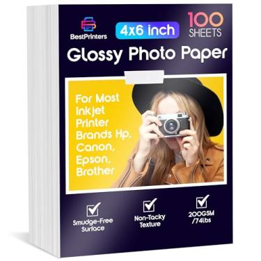 Imagem de Papel fotográfico brilhante, 100 folhas, papel de imagem para a maioria das marcas de impressoras a jato de tinta Hp, Canon, Epson, Brother - 200 g/m2/33,6 kg - 4 x 6