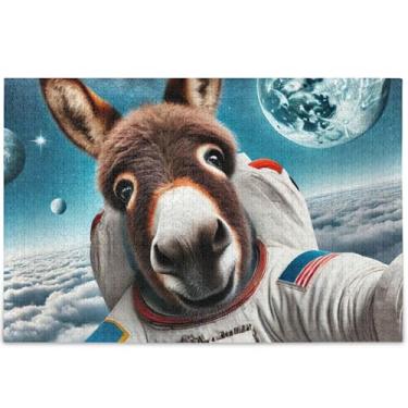 Imagem de Quebra-cabeça de astronauta burro personalizado para adultos fofos 500 peças quebra-cabeça brinquedo arte quebra-cabeça amantes de cenas de outono presentes de elefantes brancos, 52 x 37,8 cm