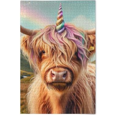 Imagem de Quebra-cabeça de unicórnio fofo gado Highland personalizado 1000 peças para adultos presentes de elefante branco engraçado, único, divertido, brinquedo adulto, pintura animal, decoração, 75 x 50 cm