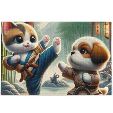 Imagem de Quebra-cabeças engraçados personalizados de batalha de cães de gato 1000 peças para adultos animais arte floral natureza quebra-cabeças jogo de tecnologia presentes, 75 cm x 50 cm