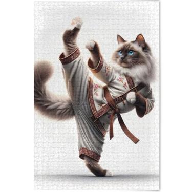 Imagem de Kung Fu Gato Ragdoll Quebra-cabeça personalizado para adultos 1000 peças presentes engraçados tecnológicos para amantes cena de quebra-cabeça natureza quebra-cabeça animal arte floral, 75 cm x 50 cm