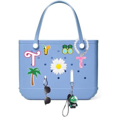 Imagem de Limotex 9 peças Bogg Bag Letras Berloques Acessórios - Inserção de Letras Acessórios Decorativos com Bolsa de Praia, Flores DIY Decoração Padrão de Praia com Bolsa Bogg para Mulheres Meninas (T)