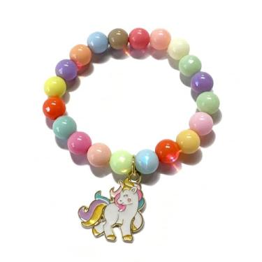 Imagem de Pulseiras de unicórnio com contas arco-íris para crianças, adolescentes, lembrancinhas de festa para meninas, One Size, Cristal, Sem Pedra Preciosa