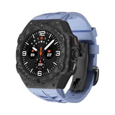Imagem de GANYUU Kit de modificação de luxo para Samsung Galaxy Watch 7 Ultra 47 mm capa de carbono pulseira de borracha para Galaxy Watch capa de ultra fibra de carbono (azul)