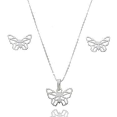 Imagem de Conjunto Colar Pingente Par Brinco Feminino Prata Legitima - Lojas La&