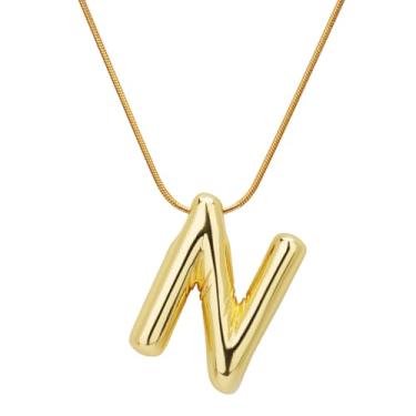 Imagem de Colar com letras douradas, banhado a ouro de cobre, colar com pingente de alfabeto de osso de cobra, joias, decoração de aniversário, presentes para mulheres (letra N)