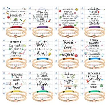 Imagem de Huquary 24 conjuntos de presentes de dia dos namorados para professores giz de cera de madeira com contas elásticas de madeira com cartões de agradecimento, sacos OPP, presentes de aniversário para