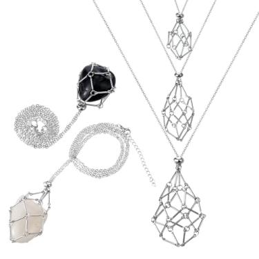 Imagem de YBEATY 3 unidades de colar com suporte de cristal, pingente de gaiola vazia, suporte de pedra vazia, aço inoxidável, ajustável, suporte de gaiola de cristal para quartzo, joias de pedras preciosas