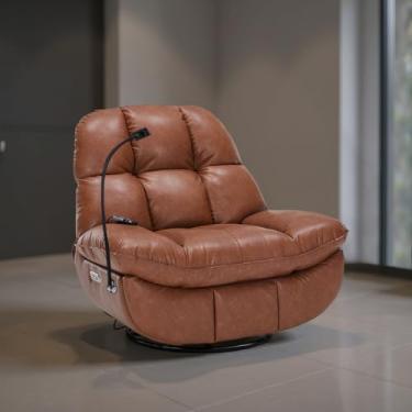 Imagem de Poltrona do Papai Reclinável Elétrica Boston com Massagem Aquecimento Base Giratória Entrada USB/USB-C PU Caramelo G94 - Gran Belo