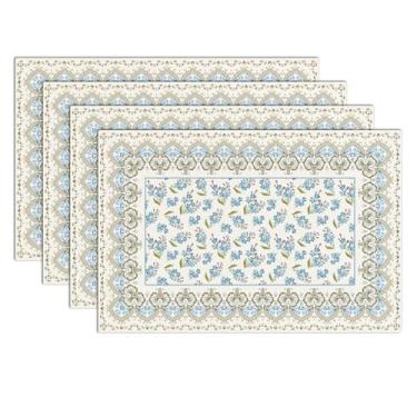 Imagem de Jogo americano floral vintage com acabamento dourado ornamentado, 30 x 45 cm, jogo americano fofo, conjunto de 4 tapetes de mesa para festa, cozinha, sala de jantar, decoração - 23