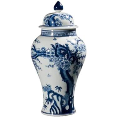 Imagem de Vasos de cerâmica com tampa para decoração de casa, azul e branco, decoion de vaso de flores secas para sala de estar, armário de TV, jarra de templo, pote de porcelana chinesa para presente B-A
