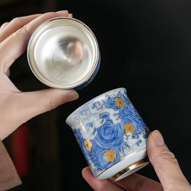 Imagem de Xícara de chá de prata esterlina, xícara master de cerâmica de kung fu, com um design ondulado no exterior-G3