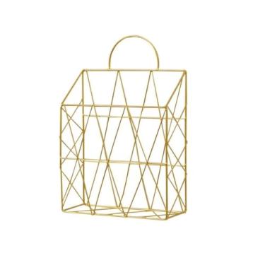 Imagem de Escritório Porta-revistas portátil de ferro montado na parede, decoração para casa, prateleiras Organizador de mesa(Golden handle)