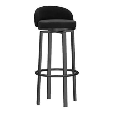 Imagem de Banco de barra giratório de veludo com altura de balcão 1 peça, bancos estofados com encosto cadeiras de ilha de cozinha com pernas de metal e apoio para os pés para pub casa bar sala de jantar, preto