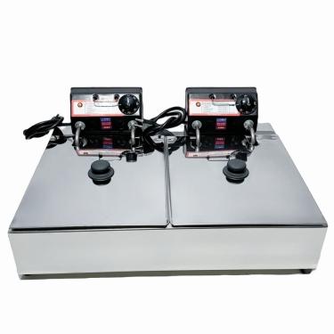 Imagem de Fritadeira Elétrica Industrial 2 Cubas Antichamas 220V Com Tampa