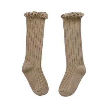 Imagem de Meias De Algodão Macias Com Renda E Flores Para Meninas, Até O Joelho,