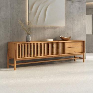 Imagem de Rack Ripado 180 cm Madeira TV 75 2 Portas Correr Freijo Adamo - IDIMEX