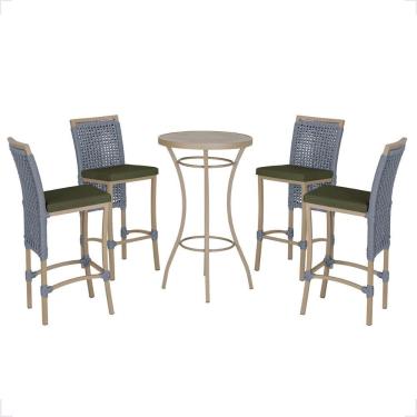 Imagem de Mesa Bistro E 4 Banquetas Roma Fendi Corda Náutica 13 Trama Prata