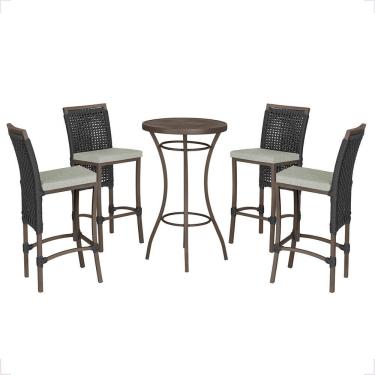 Imagem de Mesa Bistrô 4 Banquetas Roma Marrom Corda Náutica 3 Trama Preto