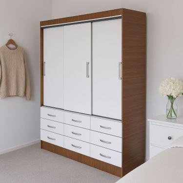 Imagem de Guarda Roupa Casal Isabela 3 Portas de Abrir 9 Gavetas MDP Branco-Demolição Evidência M...