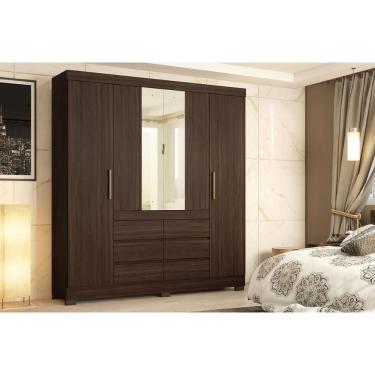 Imagem de Guarda Roupa Casal Cádis Cafe Touch 4 Portas de Bater 6 Gavetas MDP com Espelho Café Demóbile