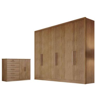 Imagem de Guarda Roupa Casal New Messina 6 Portas 4 Gavetas com Cômoda Seul Sapateira MDF Fosco C...